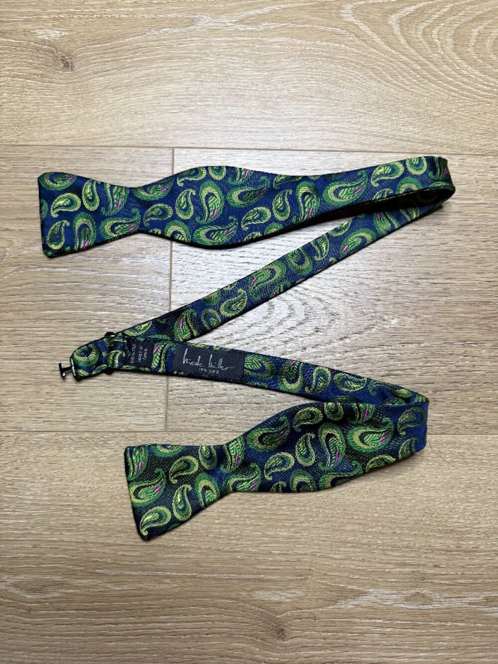 Nicole Miller Silk Bow Tie Multi Navy Green Purple Paisley 2" Wide